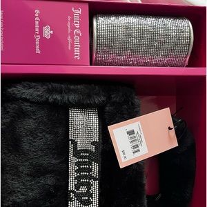 Black furry and sparkly Juicy Couture purse with matching wallet.
